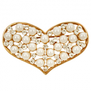Gold Plated Faux Pearl and Rhinestone Heart Brooch circa 1980s